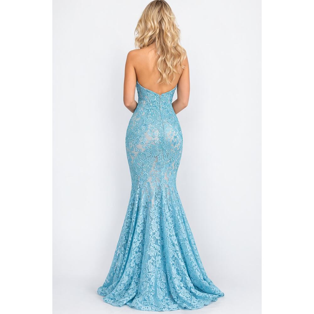 Jovani Lace Mermaid Evening Gown Dress Womens Sz 10 Light Blue Beaded 37334A NWT - Picture 2 of 7